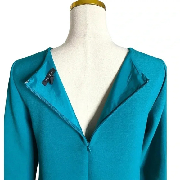 ANN TAYLOR | Women’s Teal Green Shift Dress 3/4 Sleeve Front Zippers Size 2 - Picture 10 of 15